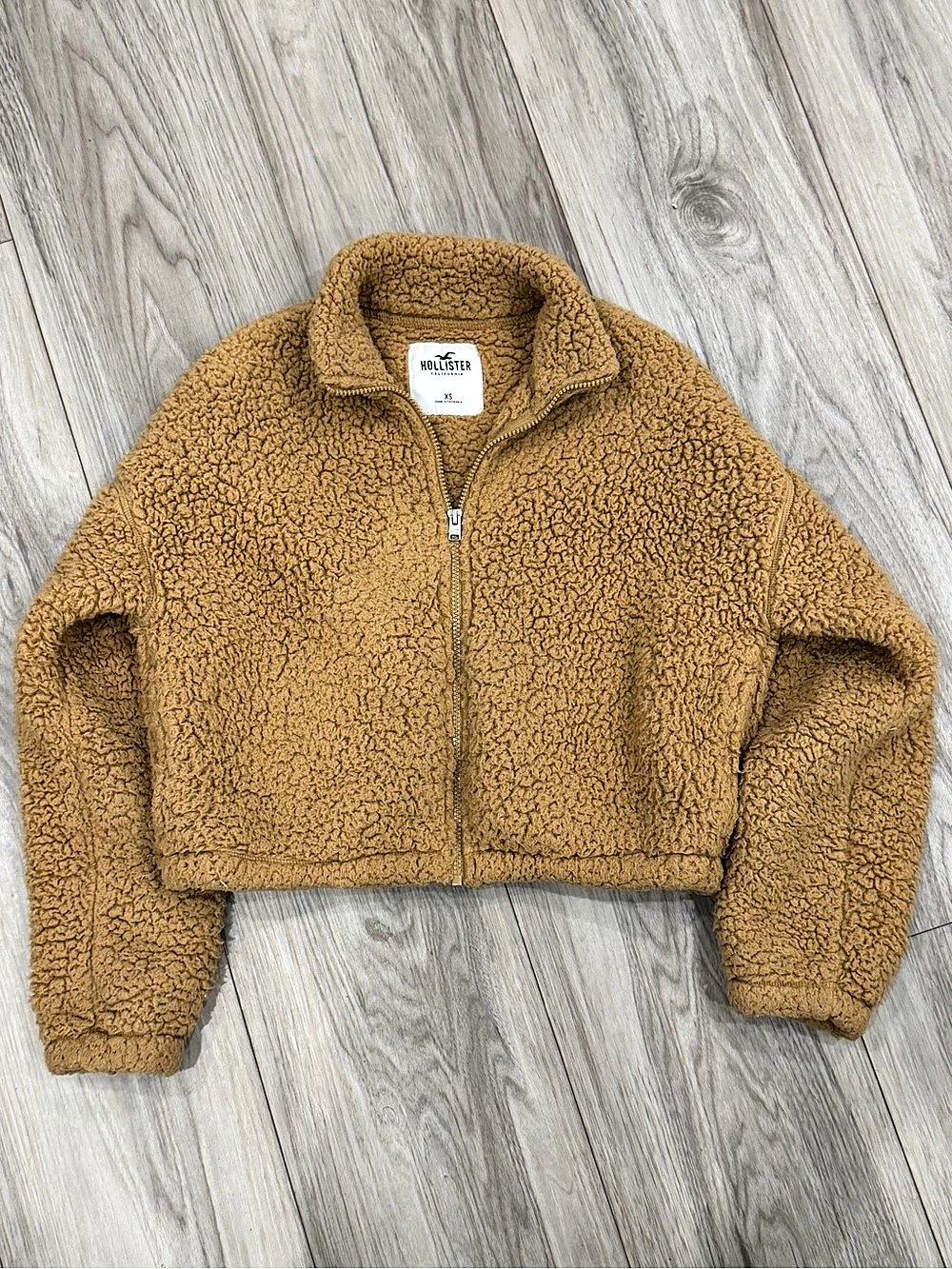Hollister Faux Shearling Full Zip Jacket Brown XS